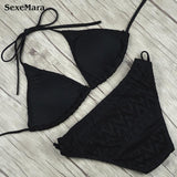 SEXEMARA XH2808 Black Sexy Bikini Bather Women Swimsuit Solid Push Up
