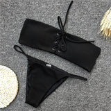 YF00762 Solid Thong Bandage Bikini Push Up Set Bandeau Sexy Women
