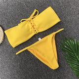 YF00762 Solid Thong Bandage Bikini Push Up Set Bandeau Sexy Women