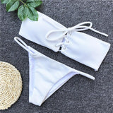 YF00762 Solid Thong Bandage Bikini Push Up Set Bandeau Sexy Women