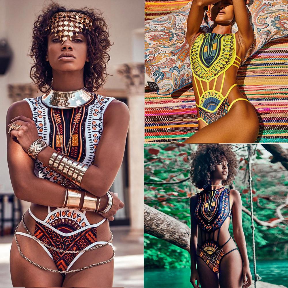 KLV Women African Print Bikini Set Swimwear Push-Up