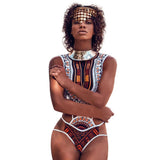 KLV Women African Print Bikini Set Swimwear Push-Up