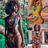 KLV Women African Print Bikini Set Swimwear Push-Up