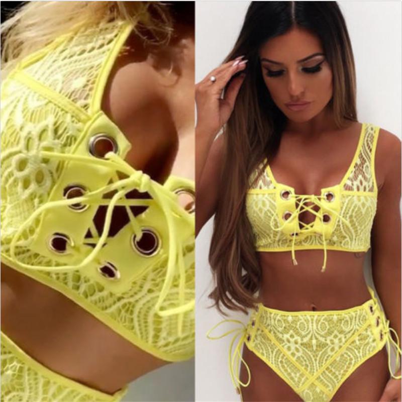 Sexy Bikinis Women Solid High Waist Swimsuit Push Up Swimwear