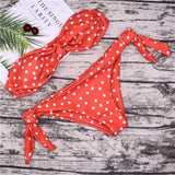 416 Strapless Bikini Push Up Padded Swimsuits Knot Dot Low Waist Swimwear Women