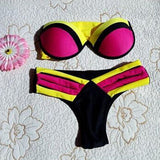 Q2-1254 Women Bikini Set Sexy Padded Swimsuit Blue and Yellow Push Up