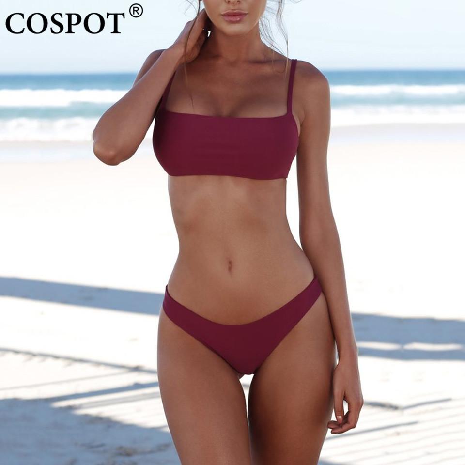 COSPOT Bikini 2018 Solid Swimwear Women Sexy Bandeau Swimsuit
