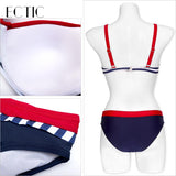ECTIC swimwear women 2018 suit bathing bikini set push up sexy solid red two piece swimsuit female ladies hotties takini striped
