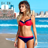ECTIC swimwear women 2018 suit bathing bikini set push up sexy solid red two piece swimsuit female ladies hotties takini striped
