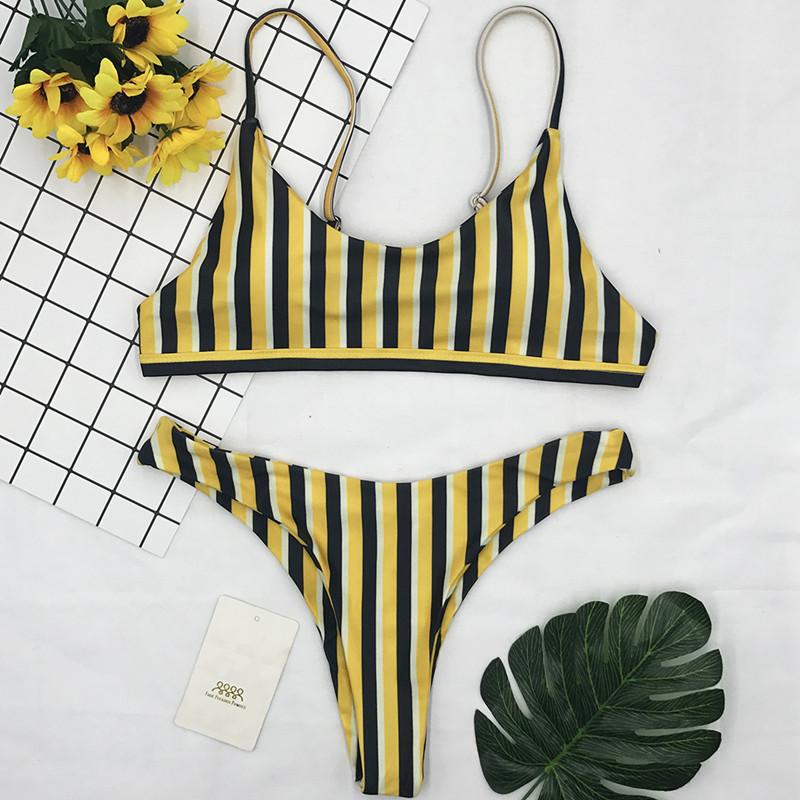 Four Persons Powers 2018 Brazilian Biquini Push Up Swimwear Women  Rayas Print Swimsuit Bikini Set Bandage ZH03