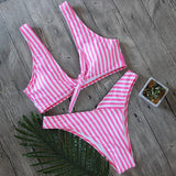 Four Persons Powers 2018 Brazilian Biquini Push Up Swimwear Women  Rayas Print Swimsuit Bikini Set Bandage ZH03