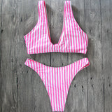 Four Persons Powers 2018 Brazilian Biquini Push Up Swimwear Women  Rayas Print Swimsuit Bikini Set Bandage ZH03