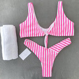 Four Persons Powers 2018 Brazilian Biquini Push Up Swimwear Women  Rayas Print Swimsuit Bikini Set Bandage ZH03