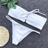 Front tie bikini 2018 lace up bandeau Bikinis Set thong bikini swimwear women 2018 female swimsuit brazilian bikini bathing suit
