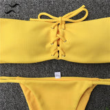 Front tie bikini 2018 lace up bandeau Bikinis Set thong bikini swimwear women 2018 female swimsuit brazilian bikini bathing suit