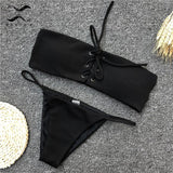 Front tie bikini 2018 lace up bandeau Bikinis Set thong bikini swimwear women 2018 female swimsuit brazilian bikini bathing suit