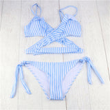 HAHASOLE Ruffle Swimsuit Monokini Woman Swimwear Stripes Print Sexy Bikinis Swimming Suit For Women Bikini Set 2018 HWA1179-5
