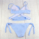 HAHASOLE Ruffle Swimsuit Monokini Woman Swimwear Stripes Print Sexy Bikinis Swimming Suit For Women Bikini Set 2018 HWA1179-5