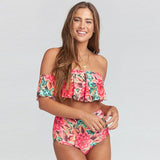 High Waist Swimsuit 2018 Sexy Ruffle Swimwear Women Striped Biquini Off Shoulder Bathing Suit Bikini Set Plus Size Swimwear