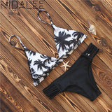 NIDALEE Bikini Set Palm Tree bikini 2018 Polyester Swimwear Women Swimsuit Beach Bathing Suit Bandage Push Up Brazilian Biquini