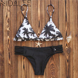 NIDALEE Bikini Set Palm Tree bikini 2018 Polyester Swimwear Women Swimsuit Beach Bathing Suit Bandage Push Up Brazilian Biquini