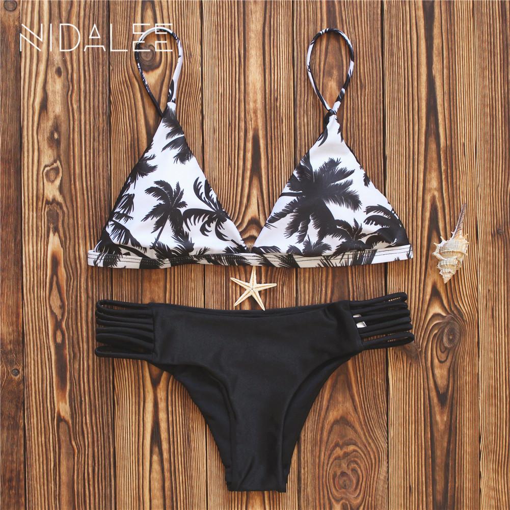 NIDALEE Bikini Set Palm Tree bikini 2018 Polyester Swimwear Women Swimsuit Beach Bathing Suit Bandage Push Up Brazilian Biquini