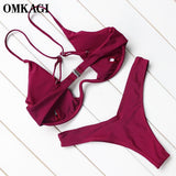 OMKAGI Brand Brazilian Bikini 2018 Swimwear Women Swimsuit Sexy Push Up Underwire Swimming Bathing Suit Beachwear Bikinis Set