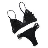 PLAVKY 2018 Sexy White Mesh Embroidered Flower Strappy Biquini Micro Bathing Suit Swimsuit Thong Swimwear Women Brazilian Bikini