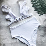 Pfflook sexy solid women swimsuit 2018 halter beachwear bikini set summer hollow out bathing suit female mid waist  2 pc sets