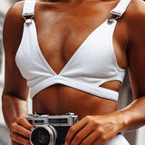 Pfflook sexy solid women swimsuit 2018 halter beachwear bikini set summer hollow out bathing suit female mid waist  2 pc sets