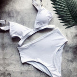 Pfflook sexy solid women swimsuit 2018 halter beachwear bikini set summer hollow out bathing suit female mid waist  2 pc sets