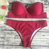 Pocket Girl 2018 Sexy Women Bandeau Red Bikini Set Push Up Print Swimwear Summer Swimsuits Slim Bathing Suit Brazilian Biquini