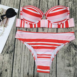 Pocket Girl 2018 Sexy Women Bandeau Red Bikini Set Push Up Print Swimwear Summer Swimsuits Slim Bathing Suit Brazilian Biquini