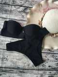 Pocket Girl 2018 Sexy Women Bandeau Red Bikini Set Push Up Print Swimwear Summer Swimsuits Slim Bathing Suit Brazilian Biquini