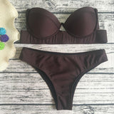 Pocket Girl 2018 Sexy Women Bandeau Red Bikini Set Push Up Print Swimwear Summer Swimsuits Slim Bathing Suit Brazilian Biquini
