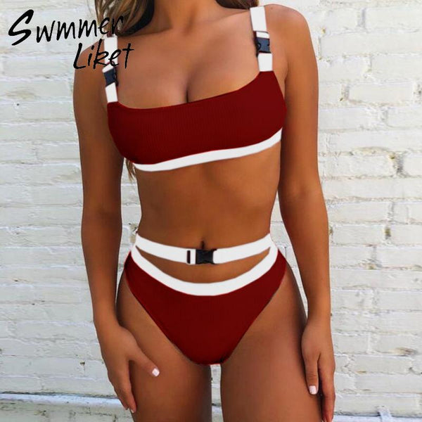 Presale bandeau swimsuit push up buckle swimwear women 2018 High waist bikini sport bathing suit Summer bathers micro bikini new