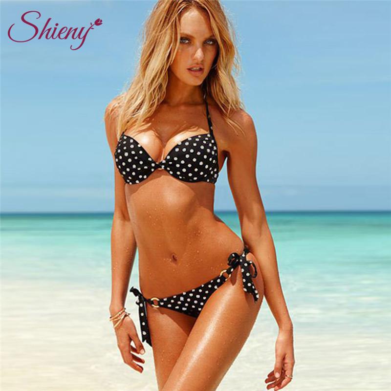 Shieny Sexy Push Up Dot Bikini Set Swimsuit 2018 Brazilian Women Summer Beach Wear Bikinis Swimwear Bathing Suit Black S M L
