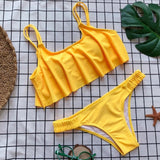 Solid 2018 Ruffle Bikini Set Bandeau Swimsuit Women Sexy High Waist Swimwear Female Push-Up Bathing Suit Beachwear May Biquine