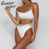 String push up bikini women 2018 Sexy shiny swimsuit female Sport solid swimwear summer bathers bathing suit bandeau beachwear