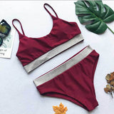String push up bikini women 2018 Sexy shiny swimsuit female Sport solid swimwear summer bathers bathing suit bandeau beachwear