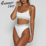 String push up bikini women 2018 Sexy shiny swimsuit female Sport solid swimwear summer bathers bathing suit bandeau beachwear