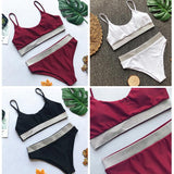 String push up bikini women 2018 Sexy shiny swimsuit female Sport solid swimwear summer bathers bathing suit bandeau beachwear