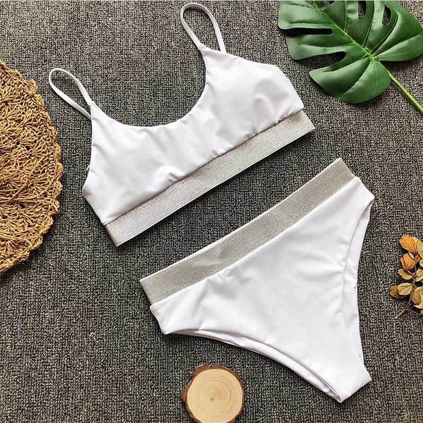 String push up bikini women 2018 Sexy shiny swimsuit female Sport solid swimwear summer bathers bathing suit bandeau beachwear