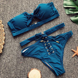 Swimsuit Women High Waist Hollow Out Bikini Maillot De Bain Femme 2018 Strapless Bandeau Biquini Tie Up Swimsuit Bandeau Femme