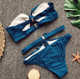Swimsuit Women High Waist Hollow Out Bikini Maillot De Bain Femme 2018 Strapless Bandeau Biquini Tie Up Swimsuit Bandeau Femme