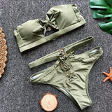 Swimsuit Women High Waist Hollow Out Bikini Maillot De Bain Femme 2018 Strapless Bandeau Biquini Tie Up Swimsuit Bandeau Femme