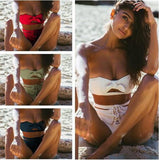 Swimsuit Women High Waist Hollow Out Bikini Maillot De Bain Femme 2018 Strapless Bandeau Biquini Tie Up Swimsuit Bandeau Femme