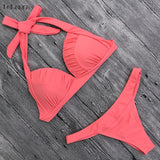 TeLaura 2018 Sexy Bikini Swimwear Women Swimsuit Push Up Bikinis Women Swim Suit Solid Bathing Suit Ruffle Beachwear Biquini
