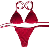Women Velvet Thong Bikini Sets Blue Red Orange  Swimwear Swimsuit Brazilian Beach Wear Bathing Suit High Quality 2018 New