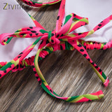 ZTVitality Swimsuit 2018 New Arrival Watermelon Print Bikinis Women Lace Up Bikini High Waist Hollow Out Sexy Swimwear Women